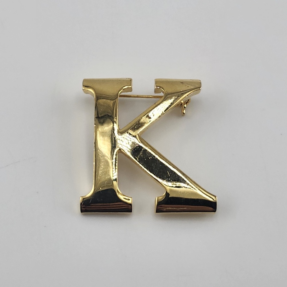 Vintage‎ Anne Klein Signed Gold Tone Initial Letter P Brooch Monogram